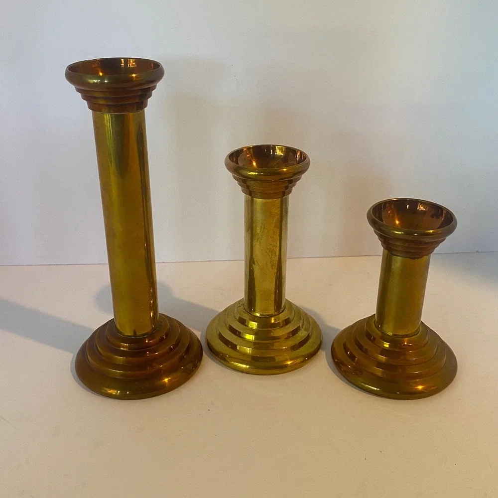 Unbranded Brass Candlestick Holders Set of 3 India‎ Vintage Mid Century